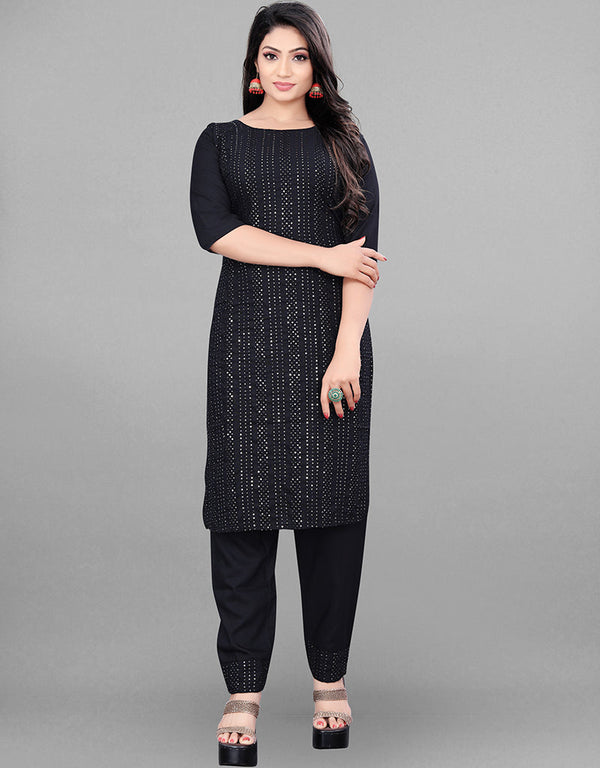 Designer Party Wear Readymade Black Rayon Pant Straight Front View