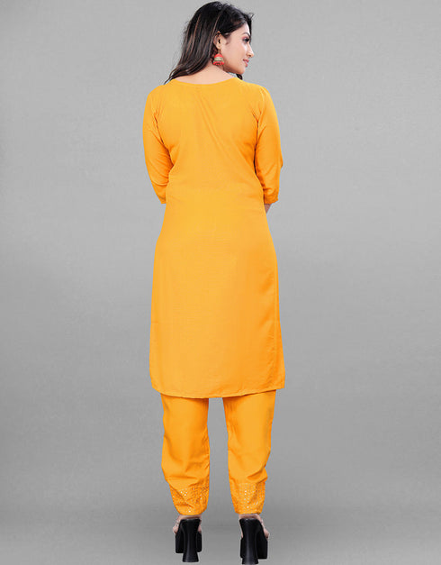 Designer Party Wear Readymade Yellow Rayon Pant Straight Close-up View