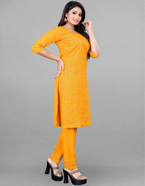 Designer Party Wear Readymade Yellow Rayon Pant Straight Side View