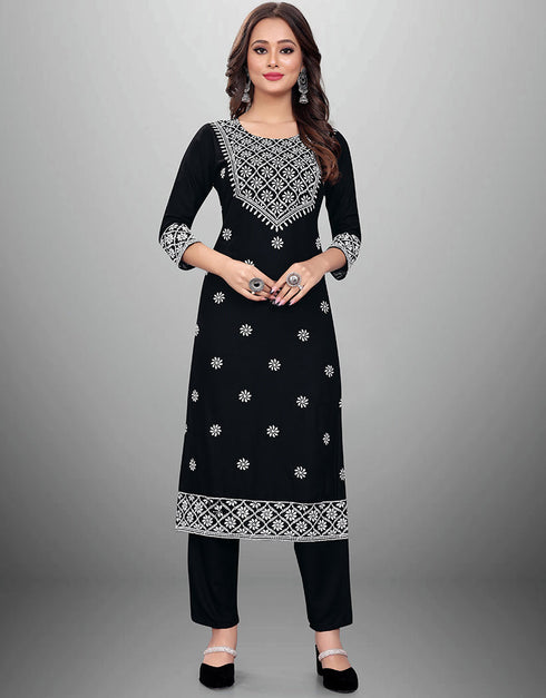 Designer Casual Wear Readymade Black Rayon Pant Straight Front View