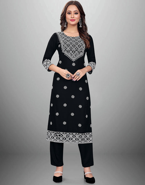 Designer Casual Wear Readymade Black Rayon Pant Straight Front View