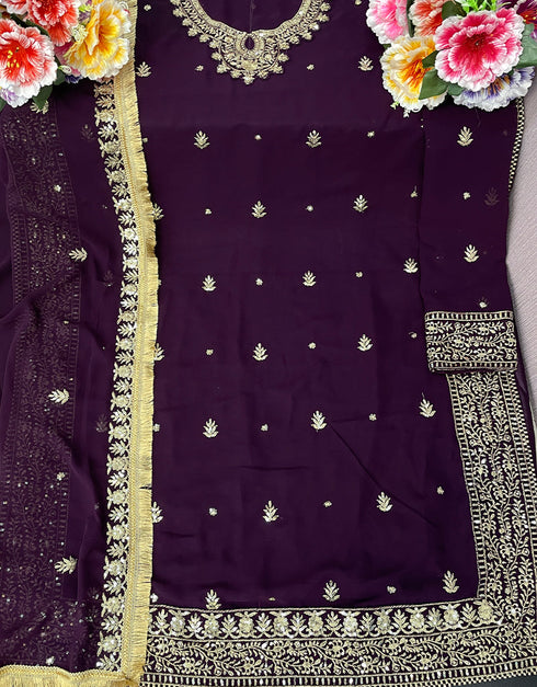 Designer Party Wear Faux Georgett Pakistani Suit Collection Purple Faux Georgette Pant Pakistani Suits Back View