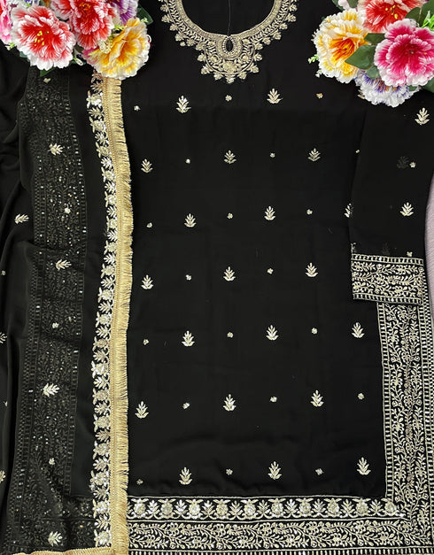 Designer Party Wear Faux Georgett Pakistani Suit Collection Black Faux Georgette Pant Pakistani Suits Back View