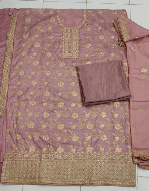 Designer Party Wear Dola Jacquard Pakistani Suit Collection Mauve Dola Jacquard Pant Pakistani Suits Back View