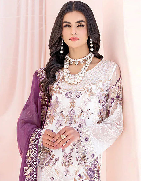 Designer Party Wear Faux Georgett Pakistani Suit Collection White Faux Georgette Pant Pakistani Suits Close-up View