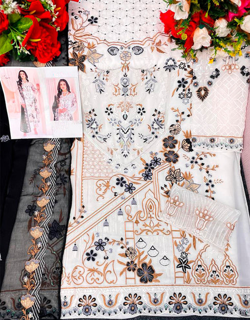 Designer Party Wear Faux Georgett Pakistani Suit Collection White Faux Georgette Pant Pakistani Suits Back View