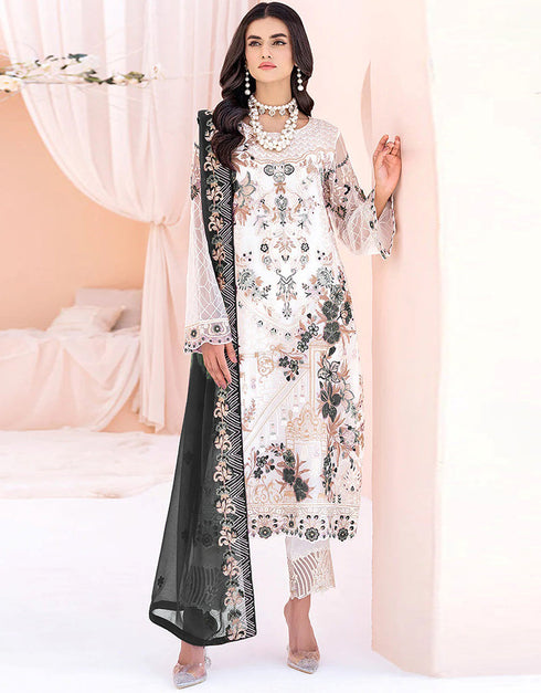 Designer Party Wear Faux Georgett Pakistani Suit Collection White Faux Georgette Pant Pakistani Suits Front View
