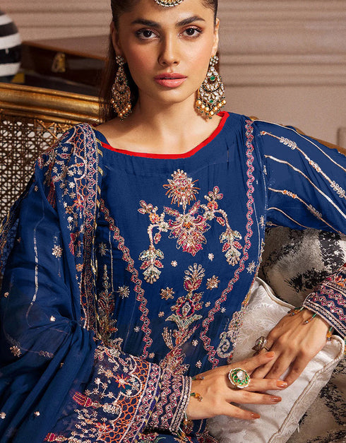Designer Party Wear Faux Georgett Pakistani Suit Collection Violet Faux Georgette Pant Pakistani Suits Close-up View