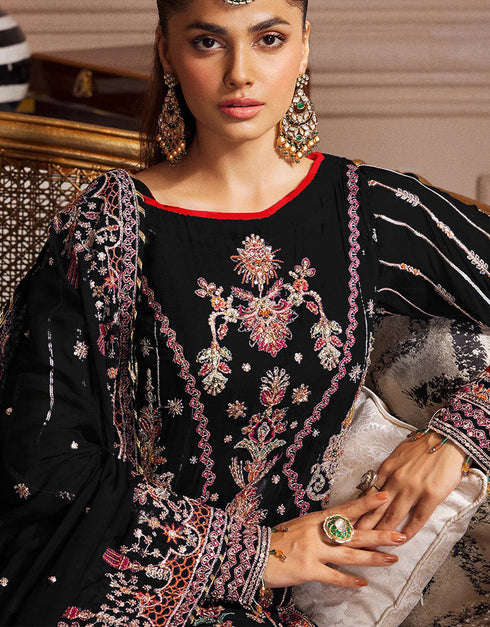 Designer Party Wear Faux Georgett Pakistani Suit Collection Black Faux Georgette Pant Pakistani Suits Close-up View