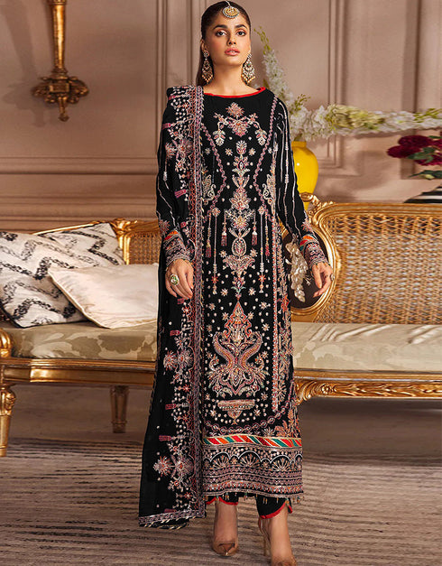 Designer Party Wear Faux Georgett Pakistani Suit Collection Black Faux Georgette Pant Pakistani Suits Front View