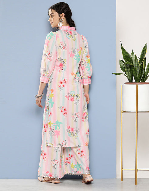 Designer Casual Wear Readymade Pink Crepe Palazzo Straight Close-up View