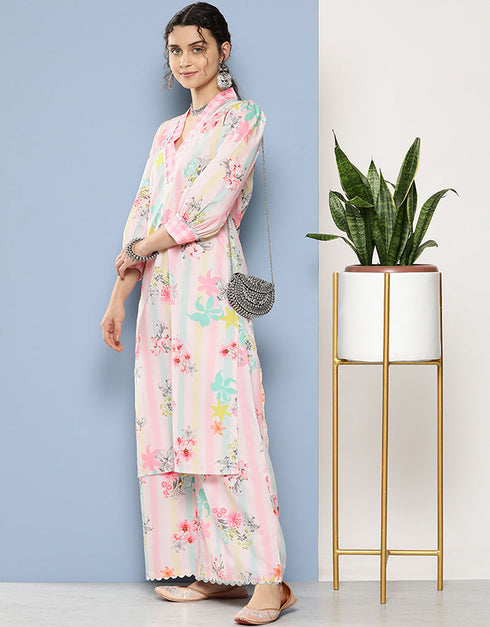 Designer Casual Wear Readymade Pink Crepe Palazzo Straight Side View