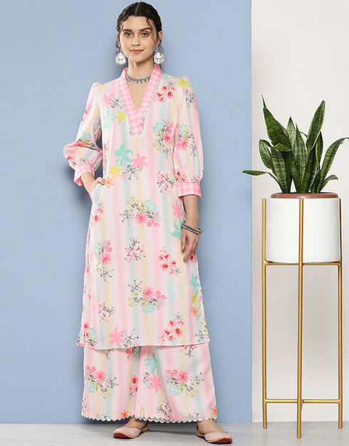 Designer Casual Wear Readymade Pink Crepe Palazzo Straight Front View