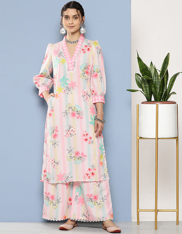 Designer Casual Wear Readymade Pink Crepe Palazzo Straight Front View