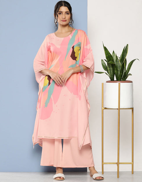 Designer Casual Wear Readymade Pink Crepe Palazzo Straight Front View