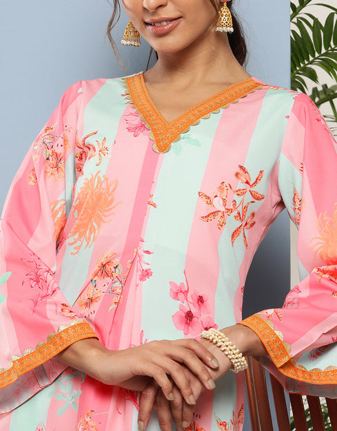 Designer Casual Wear Readymade Pink Crepe Palazzo Straight Back View