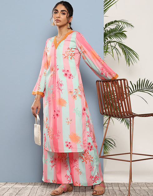 Designer Casual Wear Readymade Pink Crepe Palazzo Straight Side View