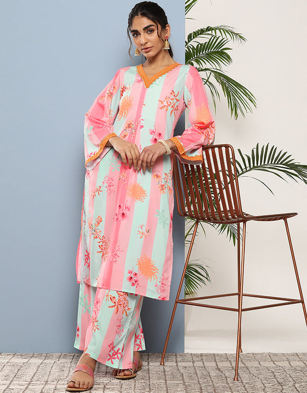 Designer Casual Wear Readymade Pink Crepe Palazzo Straight Front View