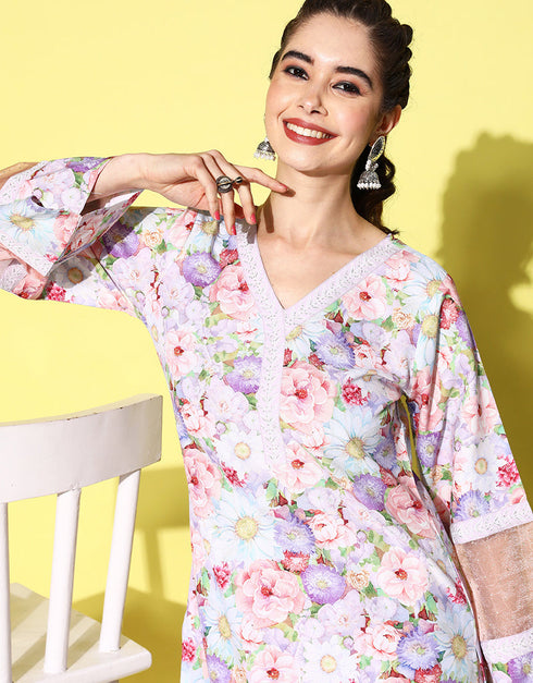 Designer Casual Wear Readymade Lavender Rayon Palazzo Straight Back View