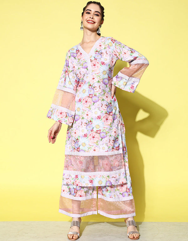 Designer Casual Wear Readymade Lavender Rayon Palazzo Straight Front View