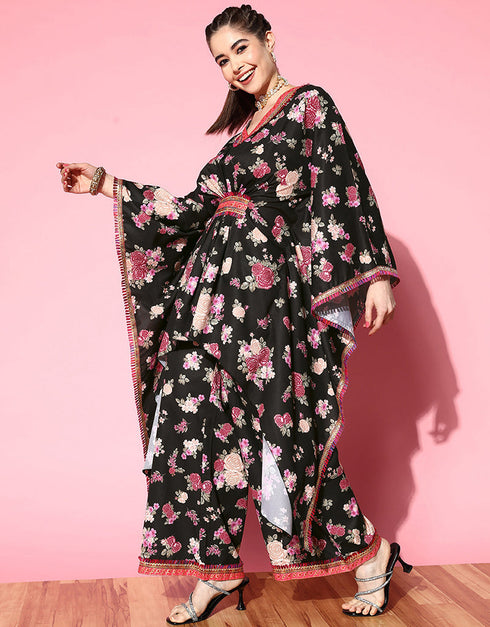 Designer Casual Wear Readymade Black Crepe Palazzo Straight Side View