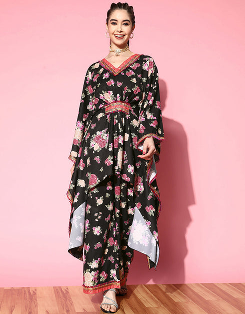 Designer Casual Wear Readymade Black Crepe Palazzo Straight Front View