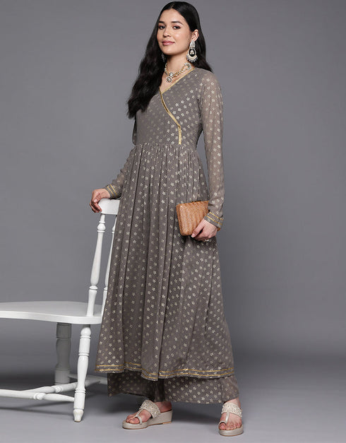 Designer Casual Wear Readymade Grey Georgette Pant Anarkali Back View