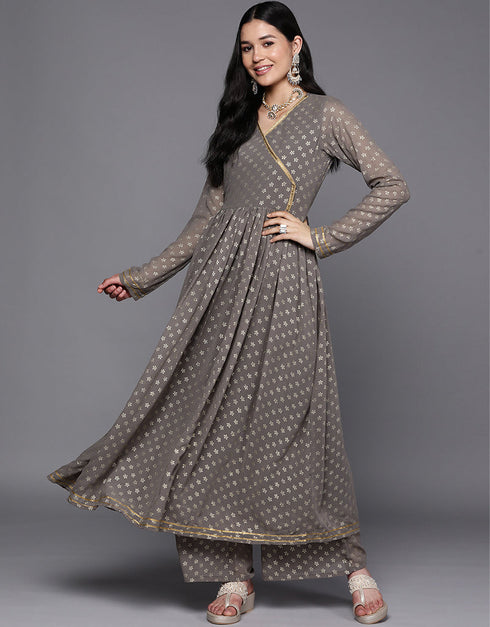 Designer Casual Wear Readymade Grey Georgette Pant Anarkali Front View