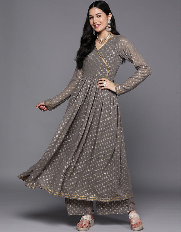 Designer Casual Wear Readymade Grey Georgette Pant Anarkali Front View