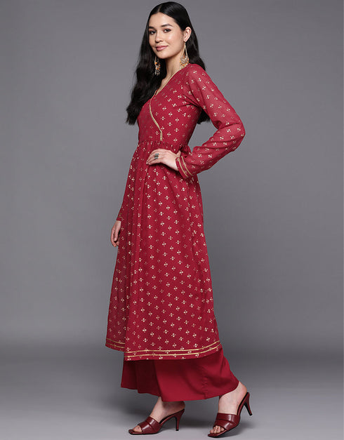 Designer Casual Wear Readymade Maroon Georgette Pant Anarkali Back View