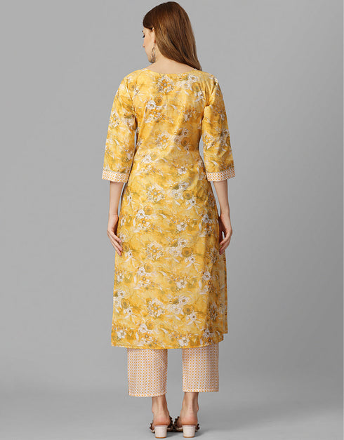 Designer Casual Wear Readymade Yellow Cambric Cotton Pant Straight Close-up View