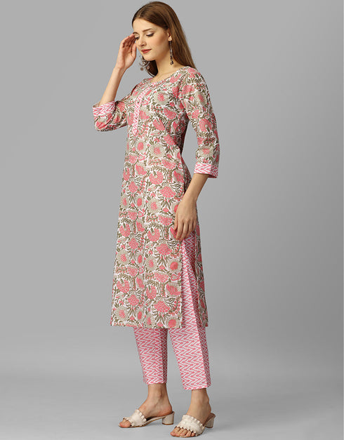 Designer Casual Wear Readymade Pink Cambric Cotton Pant Straight Side View