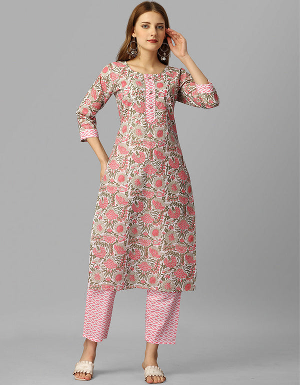 Designer Casual Wear Readymade Pink Cambric Cotton Pant Straight Front View