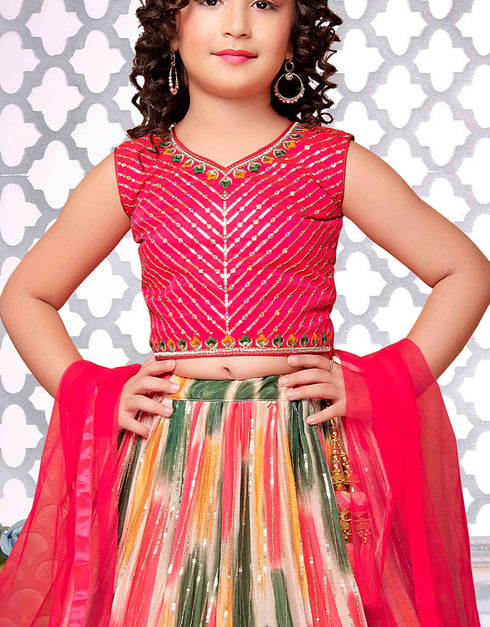 Designer Kidswear Readymade Sharara Suits Pink Satin Sharara Suit Close-up View
