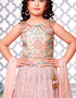 Designer Kidswear Readymade Sharara Suits Peach Banglori Satin Sharara Suit Close-up View