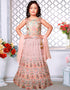 Designer Kidswear Readymade Sharara Suits Peach Banglori Satin Sharara Suit Front View