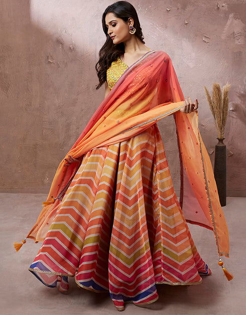 Exclusive Party Wear Heavy Lehenga Choli Collection Yellow Silk Lehenga Choli Back View