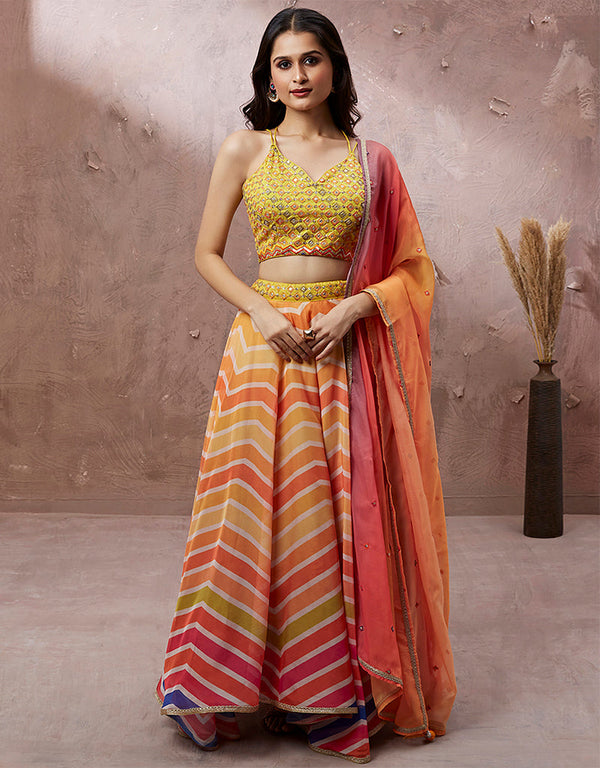Exclusive Party Wear Heavy Lehenga Choli Collection Yellow Silk Lehenga Choli Front View