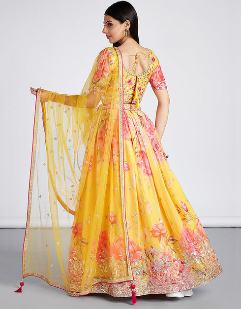 Exclusive Party Wear Heavy Lehenga Choli Collection Pink Organza Lehenga Choli Close-up View