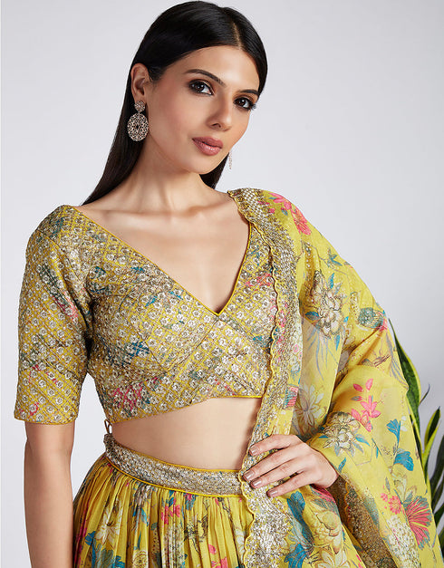 Exclusive Party Wear Heavy Lehenga Choli Collection Yellow Organza Lehenga Choli Back View
