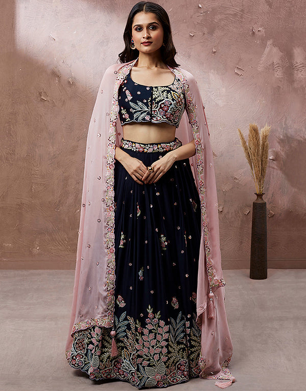 Exclusive Party Wear Heavy Lehenga Choli Collection Pink Georgette Lehenga Choli Front View