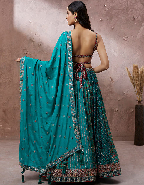 Exclusive Party Wear Heavy Lehenga Choli Collection Maroon Georgette Lehenga Choli Close-up View