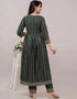 Trendy Wear Heavy Rayon Cotton Readymade Suit Green Rayon Cotton Pant Anarkali Close-up View