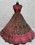 Traditional Wedding Wear Heavy Net Lehenga Choli Collection Maroon Velvet Lehenga Choli Close-up View