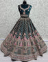 Traditional Wedding Wear Heavy Net Lehenga Choli Collection Teal Velvet Lehenga Choli Close-up View