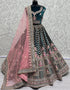 Traditional Wedding Wear Heavy Net Lehenga Choli Collection Teal Velvet Lehenga Choli Front View