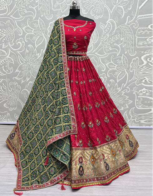 Designer Wedding Wear Heavy Net Lehenga Choli Collection Pink Gadhawal Silk Lehenga Choli Front View