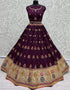 Designer Wedding Wear Heavy Net Lehenga Choli Collection Purple Gadhawal Silk Lehenga Choli Close-up View