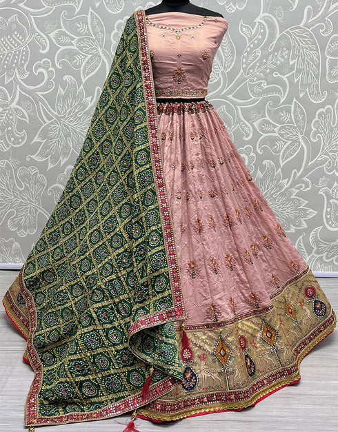 Designer Wedding Wear Heavy Net Lehenga Choli Collection Pink Gadhawal Silk Lehenga Choli Front View