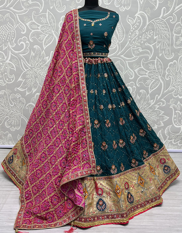 Designer Wedding Wear Heavy Net Lehenga Choli Collection Blue Gadhawal Silk Lehenga Choli Front View